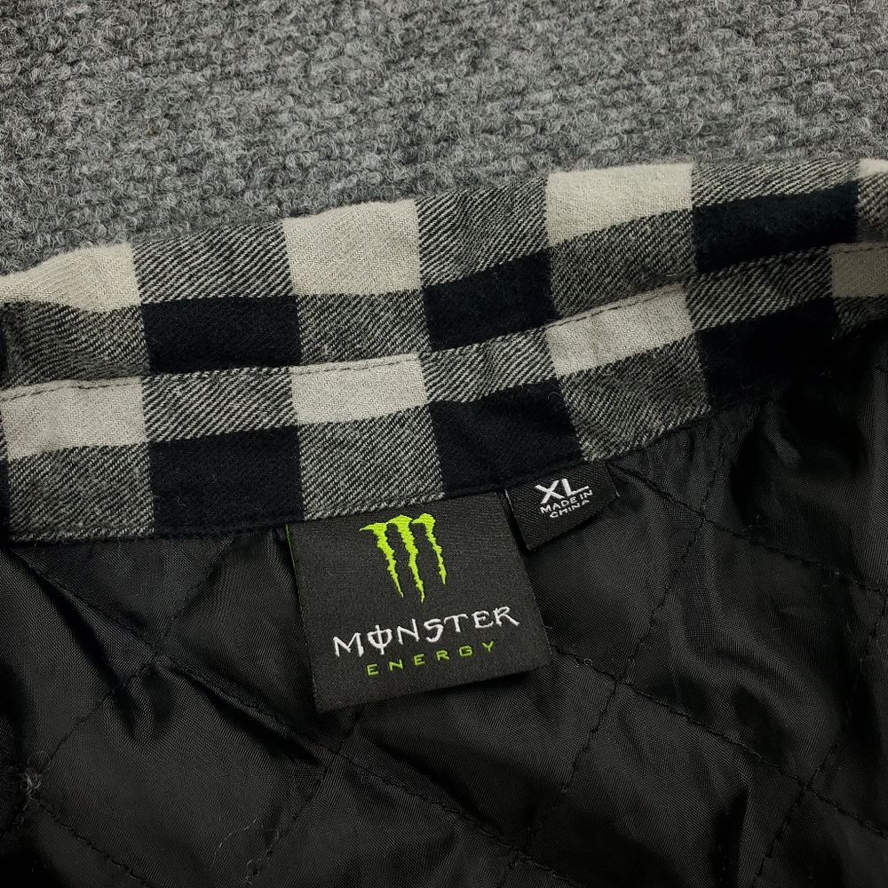 Monster Energy Shirt Jacket Mens XL Flannel Shacket Buffalo Quilted Lined Y2K - Picture 4 of 14